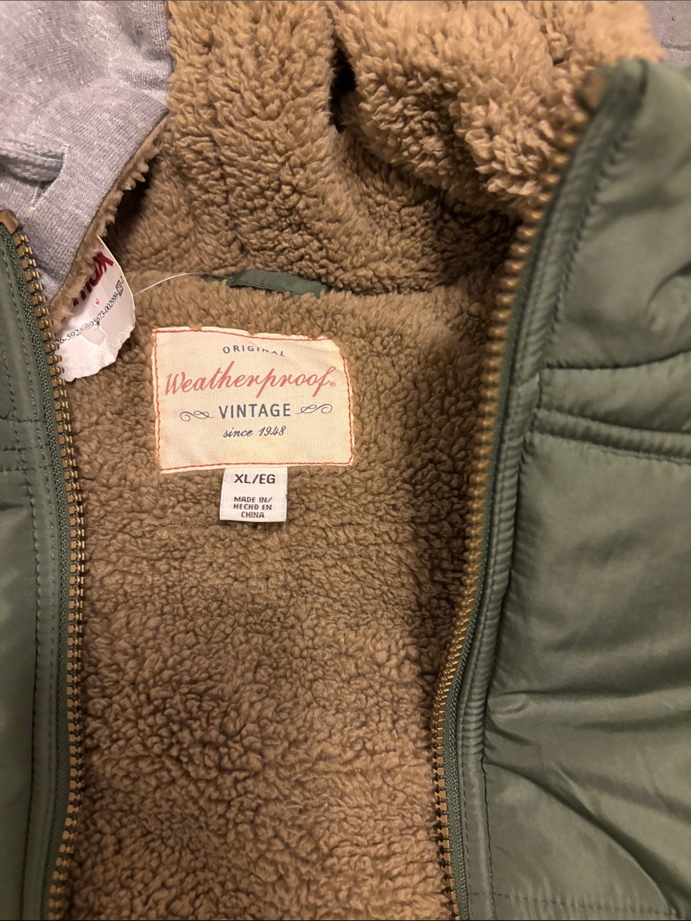 Weatherproof Kids Olive Green Puffer Jacket with Tan Sherpa Lining
